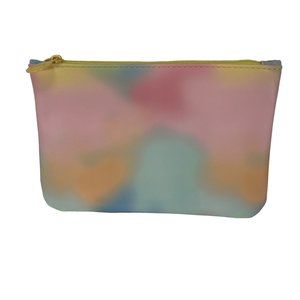 Ipsy Multi Color Zippered Bag w/ Happy Face Charm Cosmetics Makeup Pouch Summer
